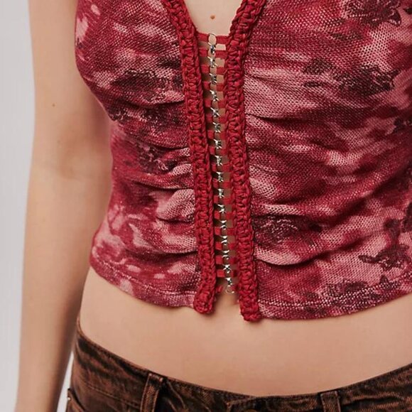 Free People Remie Tank Top Cropped Slim Floral Printed Smocked Boho Large - Picture 3 of 16